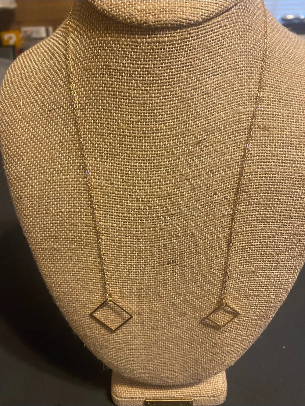 Delicate Gold Geometric Drop Necklace - Minimal Diamond Shape